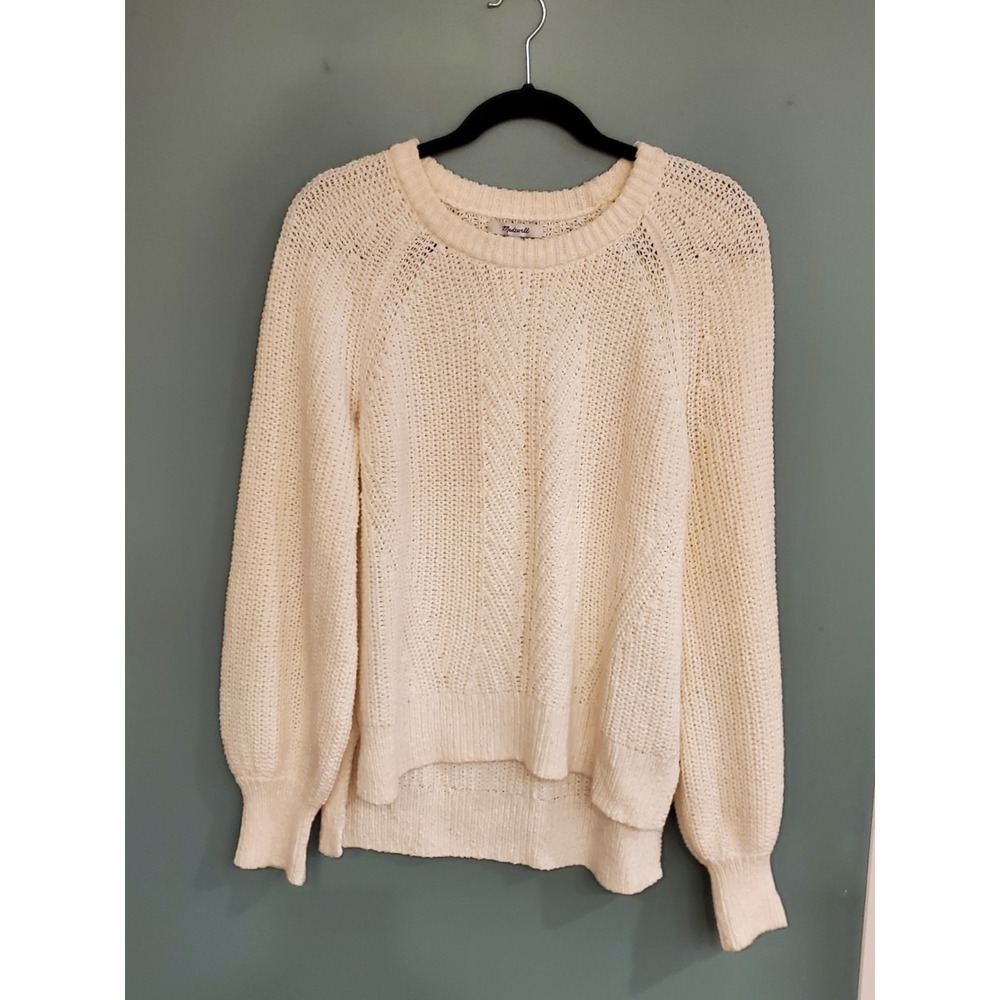 Madewell Open Stitch Knit Pullover Sweater Womens M Ivory Balloon Sleeve Neutral